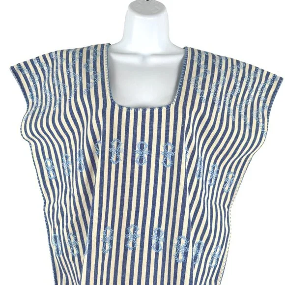 Tuckernuck Sullivan Embroidered Canvas Caftan Small Blue‎ Striped Beach DR-1771 - Picture 4 of 11